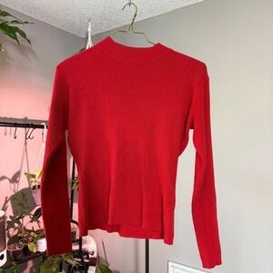 Yarnworks Red Mock Neck Ribbed Knit Long Sleeve Top Small Chico Size S